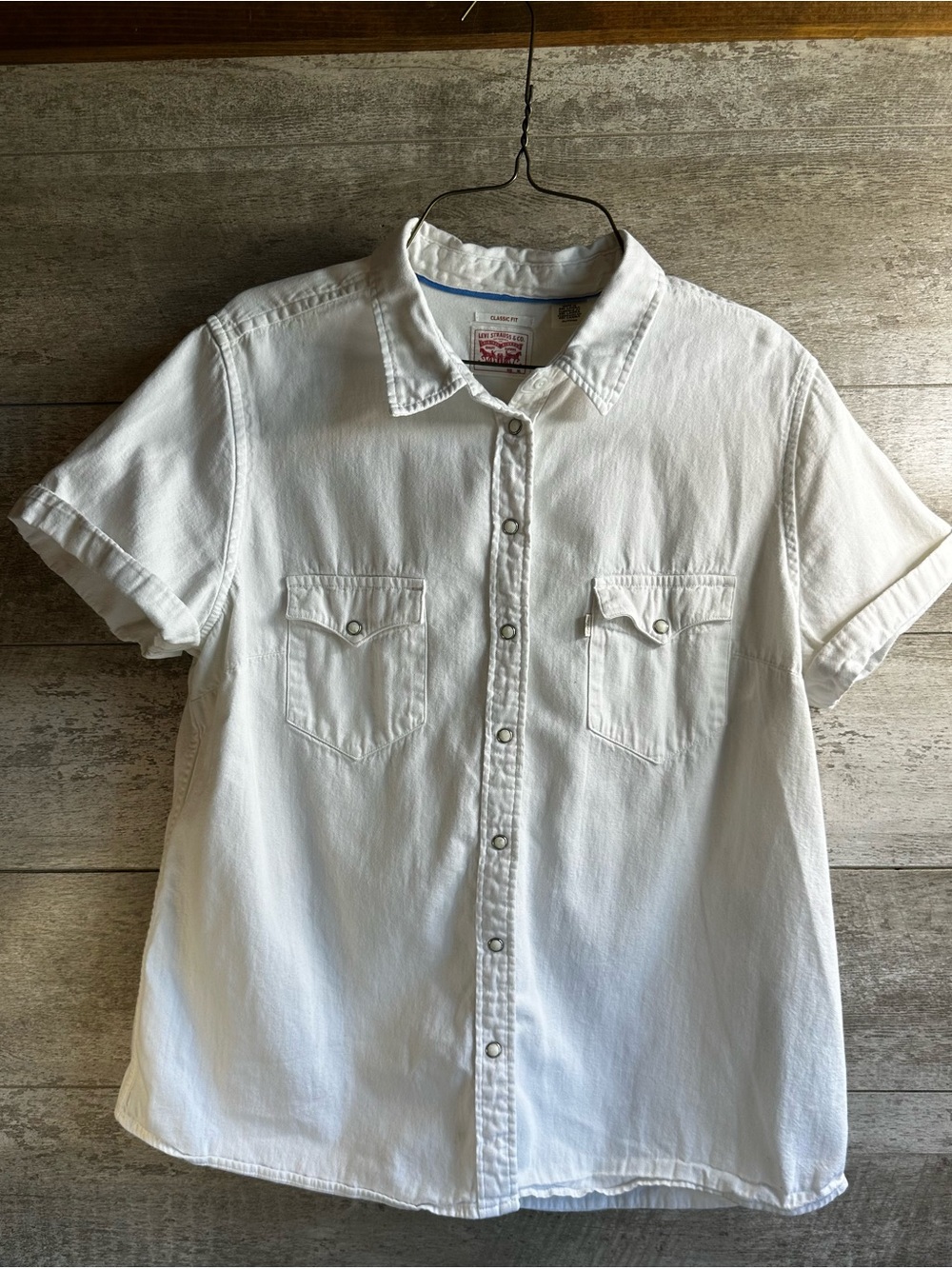 Levi's Women's Short Sleeve White Denim Western Pearl Snap Shirt Size X-Large